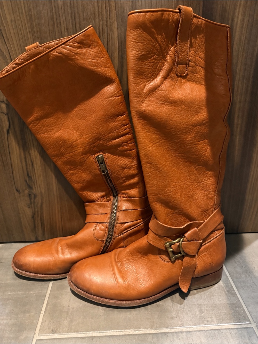 Frye Cognac Leather Mid-Calf Riding Boots